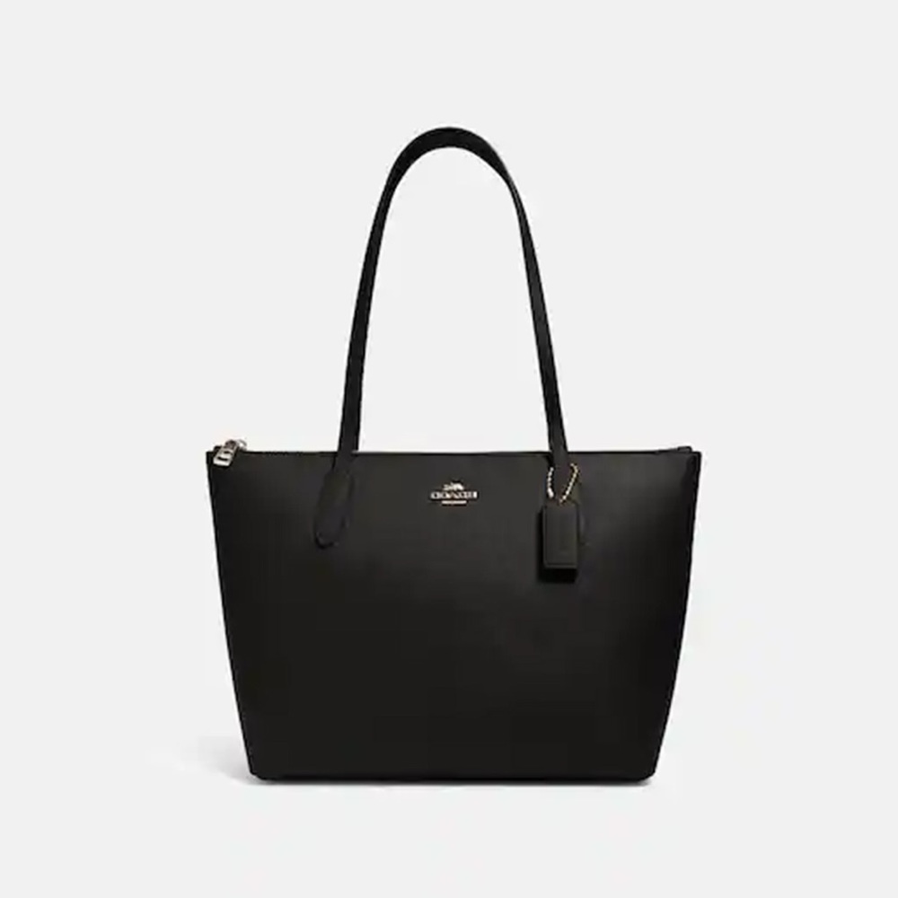 Coach Black Grain Zip Top Tote New